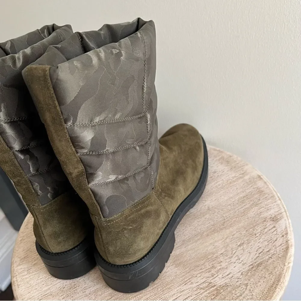 AQUATALIA Women's 6.5 Lori Boots Herb Olive Green Camouflage Suede Puffer NWOB